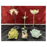 6 pc. Decorative flowers on Stands , candle