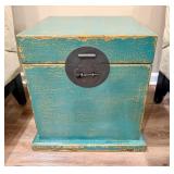 Turquoise Distressed Chinese Style Wood Storage
