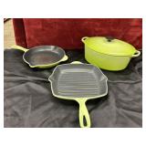 3 pc.Creuset enameled cast iron cookware in a