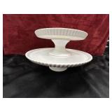 2 White Ceramic Cake Dessert Stands