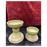 2 pc. Pottery barn green rustic ceramic candle