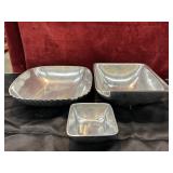3pc Pewter Serving Bowls, Square