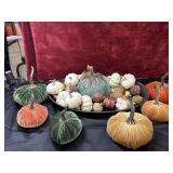 40 pc. Velvet pumpkins, plastic acorns, white a