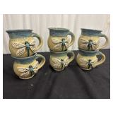 6 Handcrafted  Pottery Made Dragonfly Mugs