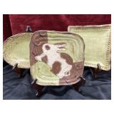 3 pc.Etta B Handmade Ceramic Rabbit Square
