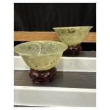 Pair of Chinese Spinach jade carved bowls on