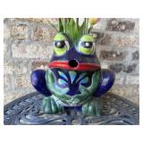 Mexican Style Frog Planter with Pink Faux Tulips