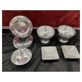 17 pc.vintage silver metal serving plates with a