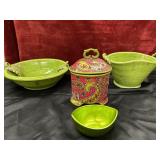 4 pc. vintage avocado green pottery bowl with