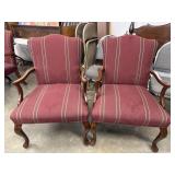 Pair of Fairfield Queen Anne Red Fabric Armchairs