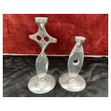 2 Abstract Pewter Candlesticks