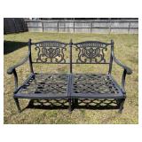 Black Iron Outdoor Bench with Cushions