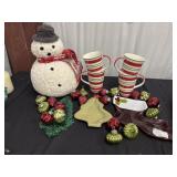 Misc lot of Christmas Items, Pottery Made Serving