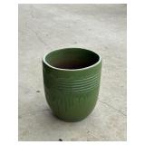 Medium Green Ribbed Round Ceramic Glazed Planter