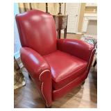 Red Leather Stud Trim Arm Chair