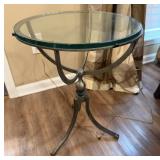 Modern Metal Round Glass Top Accent Table