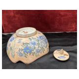 2 pc.yellow and blue porcelain lobed bowl with