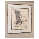 Owl Framed Lithograph Sketch Print by Artist