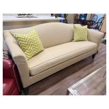 Ethan Allen 7ft Beige Sofa with 2 Green