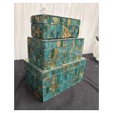 Handcrafted Glacier Mosaic Boxes Set of Three