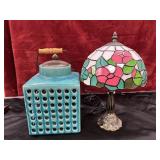 2 pc. turquoise ceramic lantern with a perforated