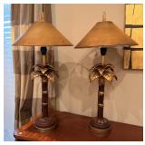 Pair of Palm Style Table Lamps with Gold Shades.