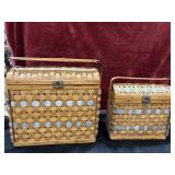 2 pc. vintage wood and split wicker basket