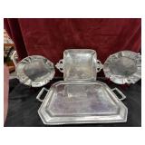 4 pc.silver-toned metal serving tray, pewter or