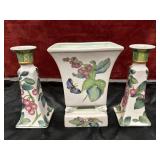 3 pc. white ceramic vase featuring a hand-painted