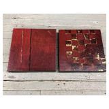 TWO Square Abstract Oil Paintings Red/Gold Tones