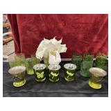 15 pc. Bundle green pattern glasses with etched