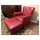 Ethan Allen Red Leather Arm Chair with Foot Stool
