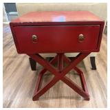 Red Contemporary Accent Side Table, 1 Drawer with