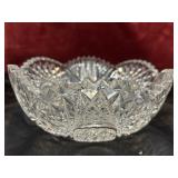 Heavy Cut Crystal Glass Bowl with sawtooth edge.
