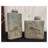 Set of two Distressed Blue Bird Ceramic