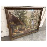 Vintage framed print of a landscape featuring a