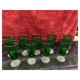 9 pc. Anchor Hocking forest green water goblets.