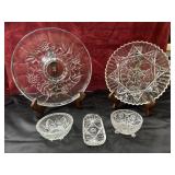 5 pc. clear pressed glass pedestal platter fruit