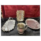 4 pc.vintage hand-wrought aluminum basket, floral