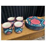 Gail Pittman Signed Pottery Set ï¿½ 4 Mugs & Plates