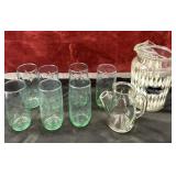 Libby green drinking glasses, Retro Glass Pitcher,