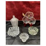 5 Pc. Glass Candy Dish With A Leaf Design., Clear