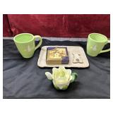 5 pc.  Sur La Table mint green ceramic mugs ,