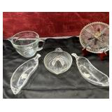 Glass 3-part relish dish, clear glass citrus