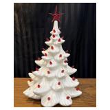 Vintage White Ceramic Christmas Tree with Red