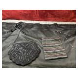 2 vintage purses Striped Cloth Black Beaded Shell