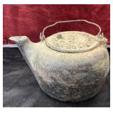 Antique primitive cast iron tea kettle