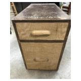 rustic wooden two-drawer file cabinet with a