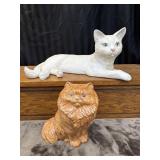 2 Cat Statues, White & Orange, Vintage