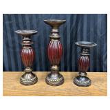 3 Vintage Fluted Pillar Candle Holders
